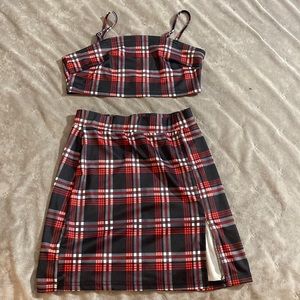 Tartan Cami Top & Split Hem Skirt Set